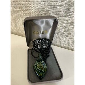 Zales Artisan Glass Implosion Floral Pendant Necklace Green Teal 056 (8)
